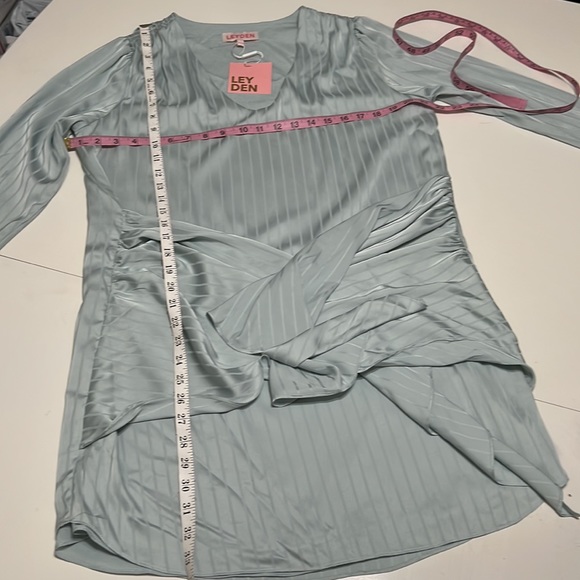NWT Layden Beautiful Satin Stripe Long Sleeve Wrap Front Dress Mint Green Size S - Picture 7 of 13
